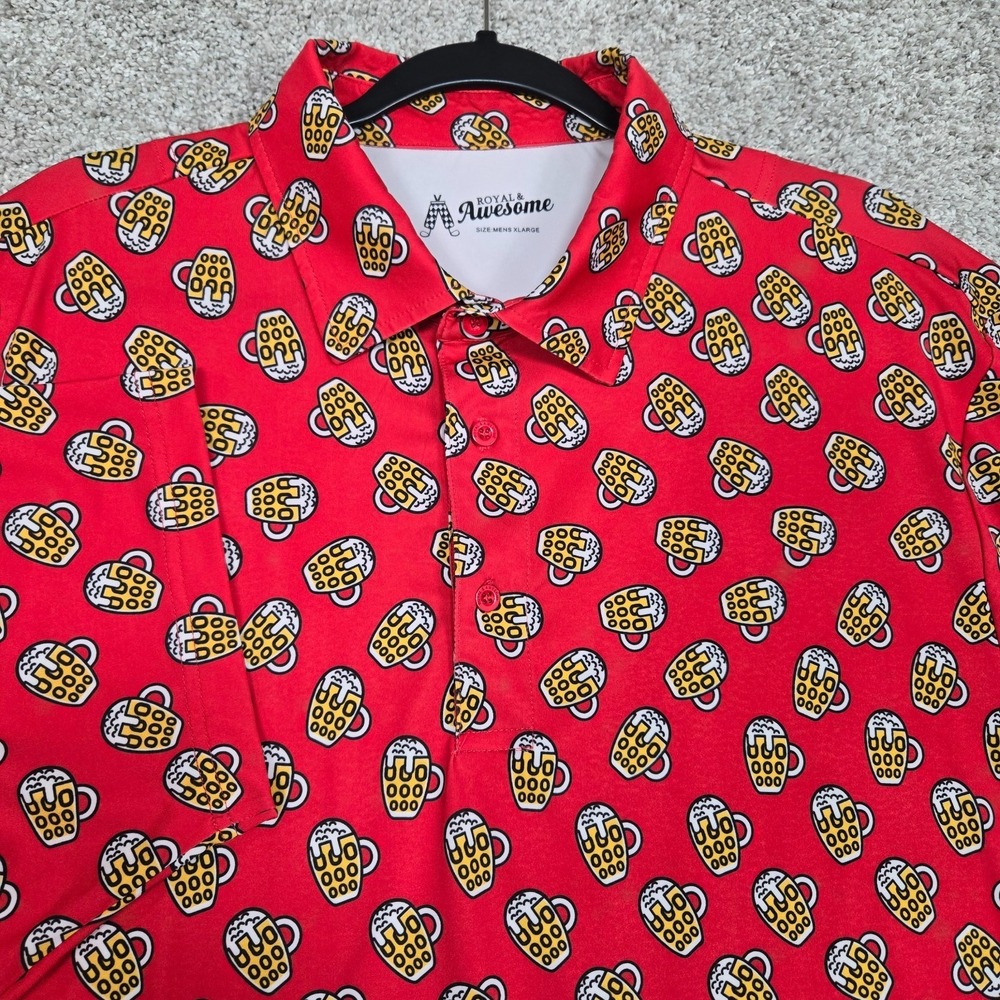 Royal &‎ Awesome Golf Polo Men's XL Beer Mug All over print red stretch